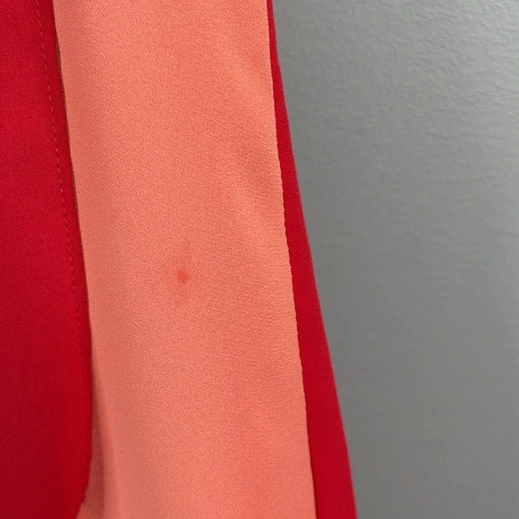 BCBGMAXAZRIA NWT Haley Chiffon ColorBlock Burnt Poppy Draped Dress Size 2 - Picture 10 of 12